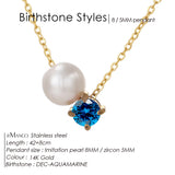 Stainless Steel Imitation Pearl/Birthstone Pendant Necklace - 12 Options