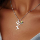 Stainless Steel Birthstone Birth Flower Necklace - 12 Options