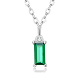 925 Sterling Silver Small Green Rectangle Cubic Zirconia Necklace