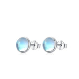925 Sterling Silver Round Moonstone Stud Earrings - 3 Sizes