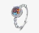 925 Sterling Silver Round Rainbow CZ Ring
