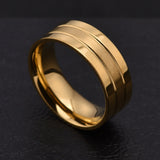 Stainless Steel Grooved Band Ring - 3 Colours