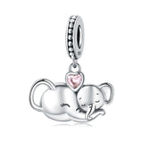 925 Sterling Silver Cuddling Elephants Hanging Charm