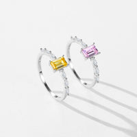 925 Sterling Silver Emerald Cut Pink or Yellow CZ Ring