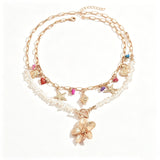 Fashion 2pc Gold Coloured Chunky Flower Sea Themed Necklace