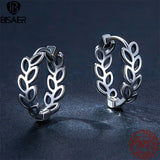 925 Sterling Silver Simple Hollow out Leaf Hoop Earrings