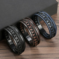 Hand-Woven Multilayer Leather Braided Rope Beading Bracelet - 3 Sizes