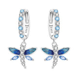 925 Sterling Silver Blue Butterfly Hoop Drop Earrings