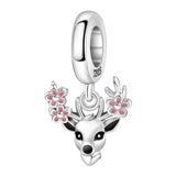 925 Sterling Silver Floral Deer Hanging Charm
