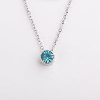 Stainless Steel Round Birthstone Pendant Necklace - 2 Colours - 12 Options