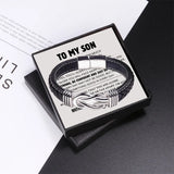 Stainless Steel To My Son Forever Linked Leather Bracelet Optional Box