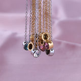 Stainless Steel Round Birthstone Pendant Necklace - 2 Colours - 12 Options