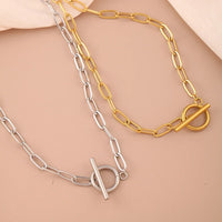 Stainless Steel Oval Link T Bar Necklace - 2 Colours