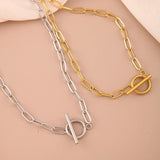 Stainless Steel Oval Link T Bar Necklace - 2 Colours