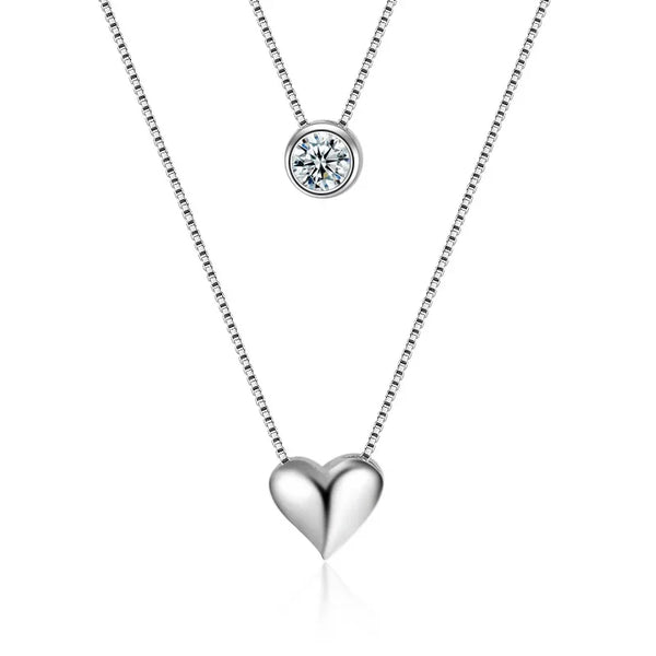 925 Sterling Silver Heart-Shaped Double-Layer Necklace