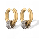 Stainless Steel Three Ring Huggy Hoop Earrings - 2 Options