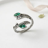 Fashion Green Leaf Open Ring