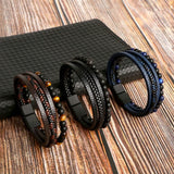 Hand-Woven Multilayer Leather Braided Rope Beading Bracelet - 3 Sizes