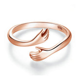 925 Sterling Hugging Hands Open Ring - 2 Colours