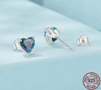 925 Sterling Silver 7MM Mystic Topaz Heart Stud Earrings