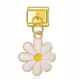 Stainless Steel White Flower Gold Colour Hanging Italian Charm