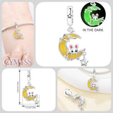 925 Sterling Silver Glo in The Dark Bunny Crescent Moon Charm
