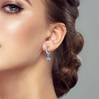 925 Sterling Silver CZ Blue Butterfly Hoop Earrings