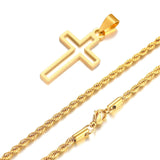 Stainless Steel Hollow Cross Necklace - 4 Lengths - 4 Chain Types - 3 Colours