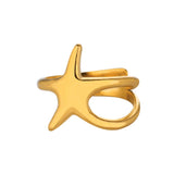 Stainless Steel Sea Themed Gold Coloured Adjustable Ring - 30 Options