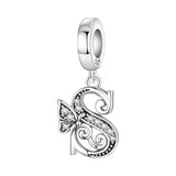 925 Sterling Silver CZ Butterfly/Letter Hanging Charm