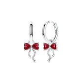 925 Sterling Silver Red Bow Matching Necklace Ring Earrings