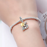 925 Sterling Silver CZ Number Heart Hanging Charm - 24 Options