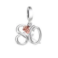 925 Sterling Silver Number Rose Hanging Charm - 10 Options