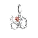 925 Sterling Silver Number Rose Hanging Charm - 10 Options