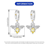 925 Sterling Silver Yellow CZ Bee Hoop Drop Earrings