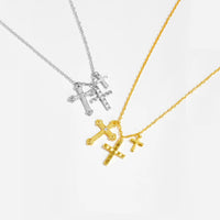 925 Sterling Silver Triple Cross CZ Necklace- 2 Colours