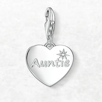 925 Sterling Silver Auntie Heart Dangle Charm - 2 Options