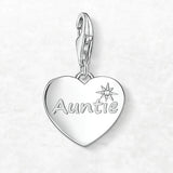 925 Sterling Silver Auntie Heart Dangle Charm - 2 Options