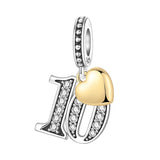 925 Sterling Silver CZ Number Heart Hanging Charm - 24 Options
