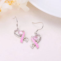 Fashion Love Heart Pink Ribbon Earrings