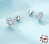 925 Sterling Silver Dainty Cubic Zirconia Heart Earrings - 2 Colours