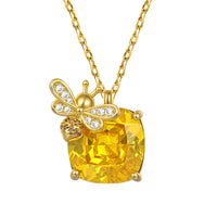Fashion Square Yellow Crystal Bee Pendant Necklace