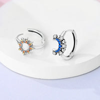 925 Sterling Silver Sun and Moon Hoop Earrings