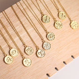 Stainless Steel Gold Colour Irregular Round Coin Zodiac Sign Necklace - 12 Options