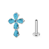 Titanium Blue Cross Zirconia Ear Stud Body Jewellery - 11 Sizes