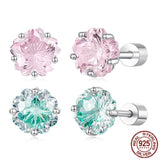925 Sterling Silver Sakura Cut Screw-back Ear Stud Earrings - 2 Colours