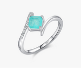 925 Sterling Silver Square Paraiba Tourmaline Ring