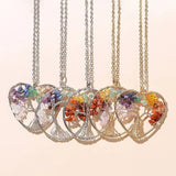 Stainless Steel Fashion Natural Crystal Seven Chakras Stone Tree Of Life Pendant Necklace - 5 Options