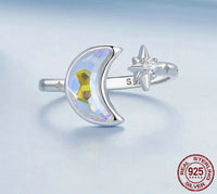 925 Sterling Silver Moonstone Effect Star Open Ring