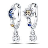 925 Sterling Silver Sun and Moon Dangle CZ Earrings